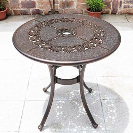 YSGLIFE Garden Outdoor Round Table Cast Aluminium Dining Coffee Tables Waterproof Sturdy Durable Balcony Patio Furniture Bistro Sets (One Table)