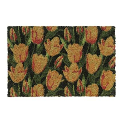 Relaxdays Doormat Coir Flower Tulips, 40 x 60 cm, Door Mat Inside & Outside, Non-Slip Wiper, Rectangular, Multicoloured
