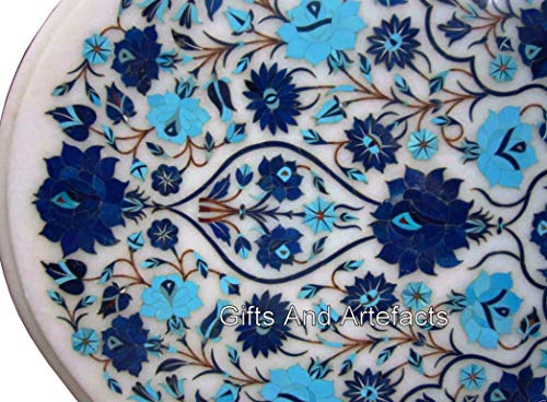 Gifts And Artefacts 36 x 60 Inches Royal Look Restaurant Table Top Inlaid with Nature Art White Marble Eye Shape Dinner Table for Home Furniture