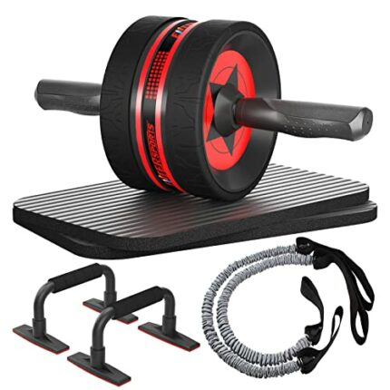EnterSports Ab Rollers Wheel Kit, Exercise Wheel Core Strength Training Abdominal Roller Set with Push Up Bars, Resistance Bands, Knee Mat Home G