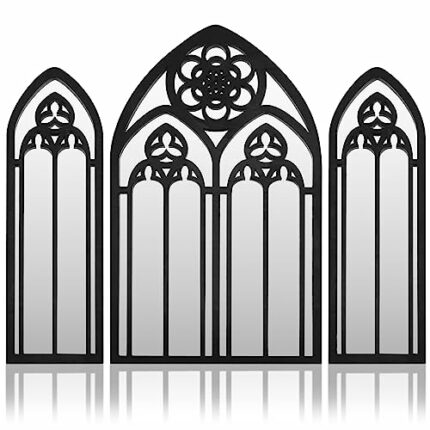 Auidy_6TXD 3 Pack Gothic Arch Mirror Decor for Wall, Small Cathedral Goth Bedroom Decor - 9.8 Inches Gothic Decorative Mirror Wall Hanging Decor
