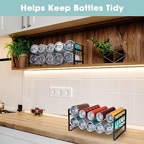 Therwen 2 Pcs Metal Wire Water Bottle Organizer for Cabinet 10 Bottles Water Bottle Storage Organizer Free Standing Water Bottle Holder Water Bot