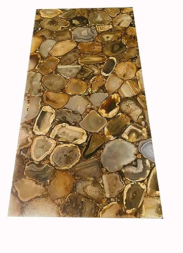 Gifts And Artefacts 36 x 60 Inches Natural Stone Resin Art Dining Table Top Rectangle Shape Yellow Marble Race Counter Top Slab for Kitchen Decor