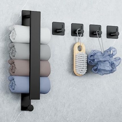 zhongko Towel Rail Wall Mounted Stainless Steel Black Towel Holder Self Adhesive Towel Rail, Waterproof Rustproof Towel Holders for Bathrooms Kit