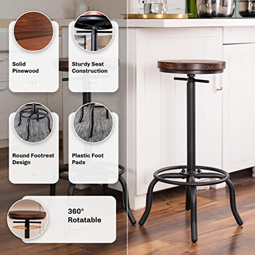 Becko US Bar Stool Set of 2 Swivel Wooden Round Seat Counter Height Adjustable Farmhouse Kitchen Indoor House Design Stools