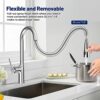 yeulluey Kitchen Taps with Pull Out Spray, Temperature Display Kitchen Sink Taps High Arc Single Handle Kitchen Mixer Taps 1 Hole Commercial Kitc