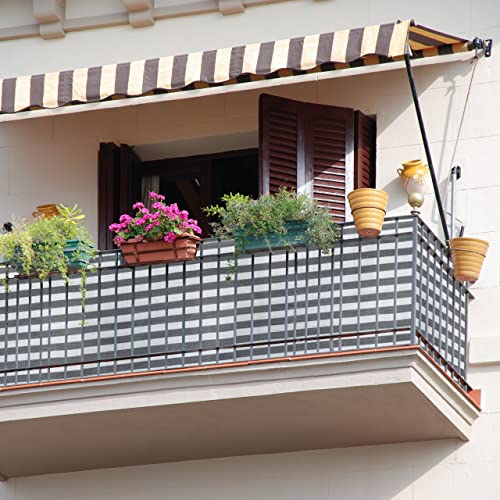 Relaxdays Garden Privacy Screen, for Balcony & Patio, UV Resistant, HDPE, 1.2 m x 6 m, Grey/White