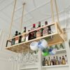 EYLINK Wine Holder Upside Down Wine Rack Simple Style Gold Iron Ceiling Hanging Stemware Glasses Racks Home Decoration Wine Bottle Shelf for Bars