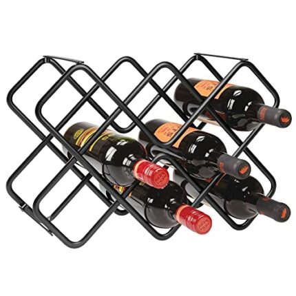 mDesign Free-Standing Wine Rack – Metal Wine Bottle Holder for the Kitchen – Wine Storage Rack with 3 Levels for up to 8 Bottles – Black
