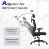 ALPHA HOME Ergonomic Office Chair, High Back Mesh Computer Chair Task Chair with Adjustable Headrest, Armrest and Lumbar Support, Work Chair Swiv
