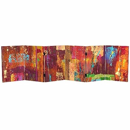 Red Lantern 2 ft. Short Double Sided India Canvas Folding Screen 6 Panel Freestanding Partition, and Separator for Modern and Contemporary Bedroo