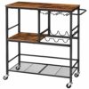 HOOBRO Drinks Trolley, Bar Cart Trolley, 3-Tier Kitchen Trolley on Wheels with Wine Rack, Home Bar Serving Cart for Party, Rustic Brown EBF21TC01
