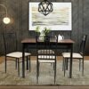 WALNUT 5 Piece Dining Set Wooden Metal Table And 4 Chairs Kitchen Breakfast Furniture