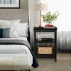 VECELO End Side Table, Nightstand Storage Shelf with Bin Living Room, Bedroom, Lounge, Sofa Couch, Wood, BLU, X-Design Furniture
