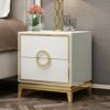 SDFGH Bedside Table with Double Drawer Design, Stainless Steel Metal Plating Frame Simple Bedside Table, White