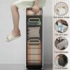 OPSREY Narrow Bathroom Storage Cabinet with Drawer, Large Capacity Tall Slim Bathroom Floor Cabinet with Plastic Drawers and Casters Vertical Sto