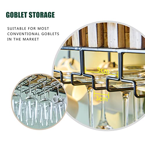 Rustic Hanging Wine Rack with Glass Holder and Shelf, Adjustable Ceiling Bar Wine Glass Rack with Lights, Iron Bottle Holder Wine Shelf