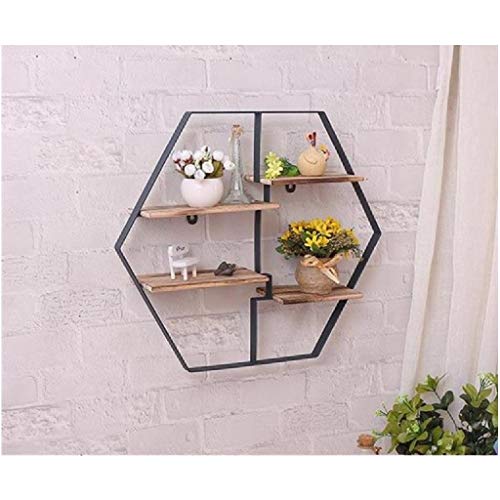 KXDCZ Iron Wine Rack- Living Room Bedroom Shelf Storage Rack Wine Rack Storage Rack, Wrought Iron Solid Wood Hexagonal Decorative Frame Design