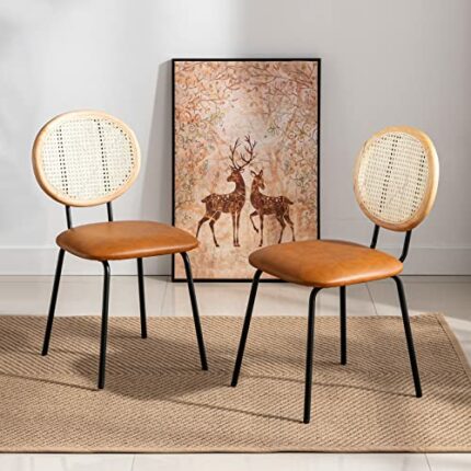 Farini Set of 2 Dining Chair Jaxsen Faux Leather Indoor Kitchen Chair with Rattan Backrest Modern Accent Chairs for Living Room Dining Room,Whisk