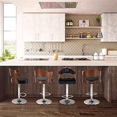 WALNUT 2Pcs Coffee Bar Stool Computer Chairs PU Leather Surface 360 Rotation Height Adjustable with Armrests Teak Color