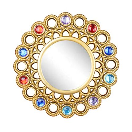 Small Gold Sunburst Mirror for Wall Decor, 9.8 Inch Round Decorative Crystal Wall Mirror, Decorative Accent Mirrors for Living Room, Bedroom, Ent