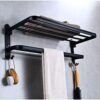 Towel Rack Black Aluminum,Foldable Towel Rails,2-Tiers Wall Hanging Towel Holder,for Bathroom Bedroom Kitchen