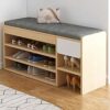 Wooden Shoe Storage Bench With Drawer,Modern Shoe Cabinet With Door,Entryway Shoe Bench With Padded Seat Cubby,D Walnut,80X24X50Cm(31X9X20Inch)