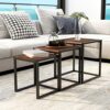 Diahomy Nesting Coffee Table, Set of 3 End Tables, Metal Frame Square Corner End Desk for Living Room Bedroom Office Industrial Style, Rustic Bro