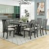WALNUT 9 Piece Vintage Style Dining Table Set 78" Wooden Rectangular Dining Table And 8 Dining Room Chairs