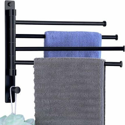 TRUSTMI Swivel Towel Bar SUS 304 Stainless Steel 4 Arm Swing Towel Rack for Bathroom Wall Mounted Bath Towel Hanger Space Saving Organizer Holder