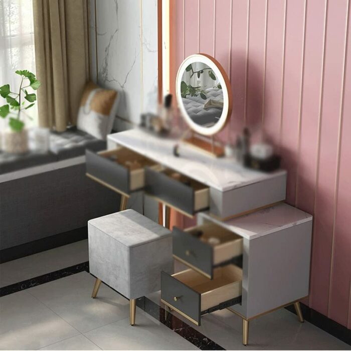 NXYDD Home with LED Lights Dressing Table Bedroom Iron Makeup Table with Multiple Drawers Dressing Table