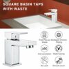 Hapilife Basin Taps Square with Pop up Waste Bathroom Sink Mixer Taps with UK Standard Hoses