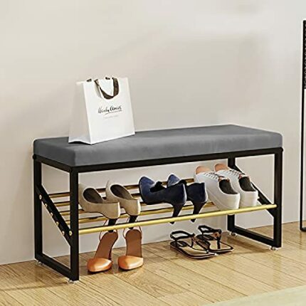 velvet entry shoe stool, comfortable padded bench shoe cabinet, bedroom entry bench seat shoe storage table,Grey,80x30x40cm(31x12x16inch)