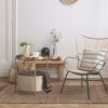danpinera Round Side Table with Fabric Storage Basket, Metal Side Table Small Bedside Table Nightstand with Removable Tray Top for Living Room, B