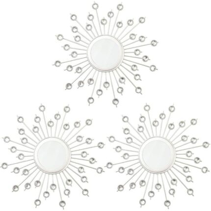 3 Pack Acrylic Burst Wall Mirror Metal Faux Diamonds Mirrors Bling Home Decorative Hanging Wall Art for Living Room Bedroom-Sliver