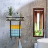 Towel Racks for Bathroom,Hanging Towel Storage for Rolled Towels with Wooden Shelf and 3 Hooks, Rust-Proof Metal Towel Holder