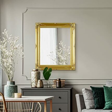 Gold 30inch x 26inch (76cmx86cm) Large Hairdressors Salon Mirror Classic Frame Antique Design Ornate Shabby Chic Over Mantle Big Wall Mirror