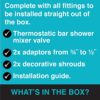 ENKI, Dune, T33, Chrome, Thermostatic Shower Mixer Bar Valve with Two Outlets, Solid Brass, Anti-Scald Device, Anti-Scald Device, Temperature Con