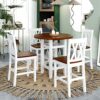 WALNUT Farmhouse 5 Piece Round Counter Height Kitchen Dining Table Set W/Storage Shelf Glass Shelf 4 Back Dining Chairs