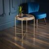 IFJA round table, golden metal coffee table with removable top tray and used as bedside table, easy assemble side table for snack, home décor & c