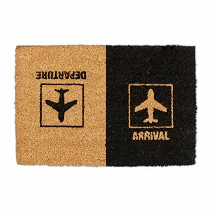 Relaxdays Doormat Coconut Arrival Departure, Door Mat with Aeroplane Motif, Indoor and Outdoor Use, 40 x 60 cm, Natural/Black, Polyvinyl chloride