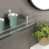 SAYAYO Tempered Glass Shelf Bathroom Shelf with Rail Wall Mounted 24 Inches, SUS304 Stainless Steel Brushed Finished, EGC1000-60-LS