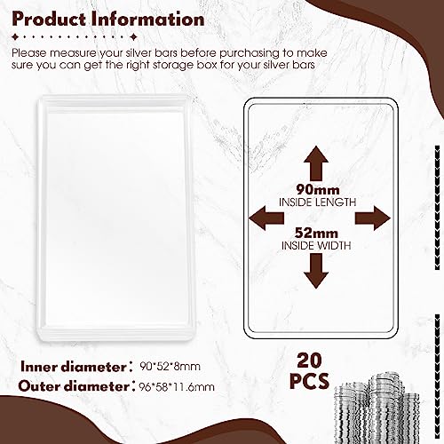 Ctosree 20 Pcs 10 oz Silver Bar Holder Silver Bar Case Clear Acrylic Storage Container Fit Silver Bar Box for 10 oz Silver Bar 10 Troy Ounce Bar