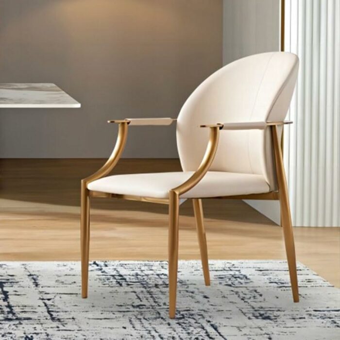 WALNUT Armrest Dining Chairs Metal Comfortable Backrest Upholstered Chair Kitchen Furniture