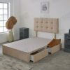 Plush Divan Bed Base With Deluxe Cube Headboard | Storage Drawers Available (Green Plush, 4.0FT Small Double - 4 Drawers)