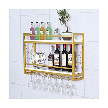KEppd Wine Rack Wall Mounted, Wine Bottle Stemware Glass Rack Wall Mounted, Metal Hanging Wine Holder, Home Decor Wall Shelf, Black/White/Gold