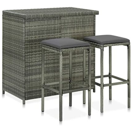 DINGZZ Kitchen Bar Tables and Chairs Set Dining Room High Top Counter Height Table Set for 2 Poly Rattan Gray