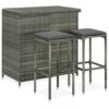 WALNUT Kitchen Bar Tables and Chairs Set Dining Room High Top Counter Height Table Set for 2 Poly Rattan Gray