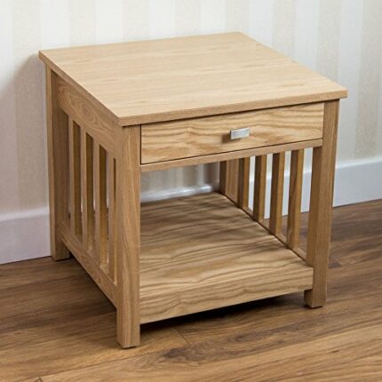 Vida Designs Ashton 1-Drawer Lamp Table with End Bedside Cabinet, Wood, Ash Veneer