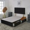 Plush Divan Bed Base With Deluxe Cube Headboard | Storage Drawers Available (Green Plush, 4.0FT Small Double - 4 Drawers)